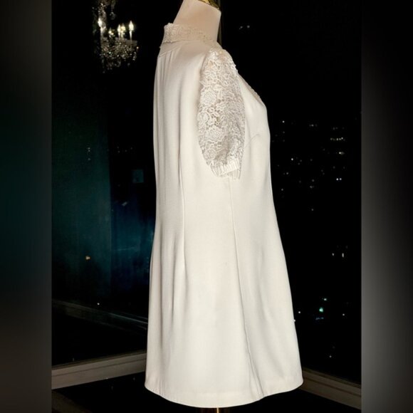 🆕 SELF-PORTRAIT 🧿NWOT White Guipure Lace Bubble Sleeve Mini Dress Sz UK10 US 6 - Picture 9 of 16